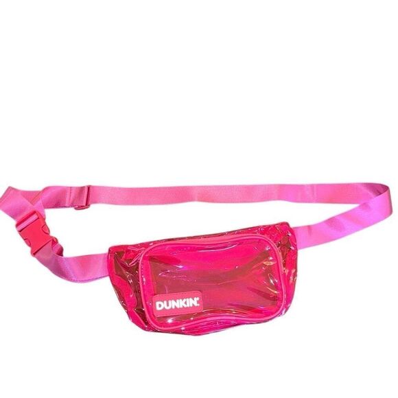 Dunkin’ Donuts pink clear  fun Fanny Pack Cross Body Waist Bag zipper adjustable - Picture 1 of 7